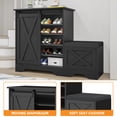 thumbnail image 3 of Uforic Shoe Cabinet with Sliding Door & Shoe Bench,Farmhouse Narrow Slim 5-Tier Adjustable Shoe Storage Organizer for 20 Pairs for Entryway, Foyer, Black, 3 of 6