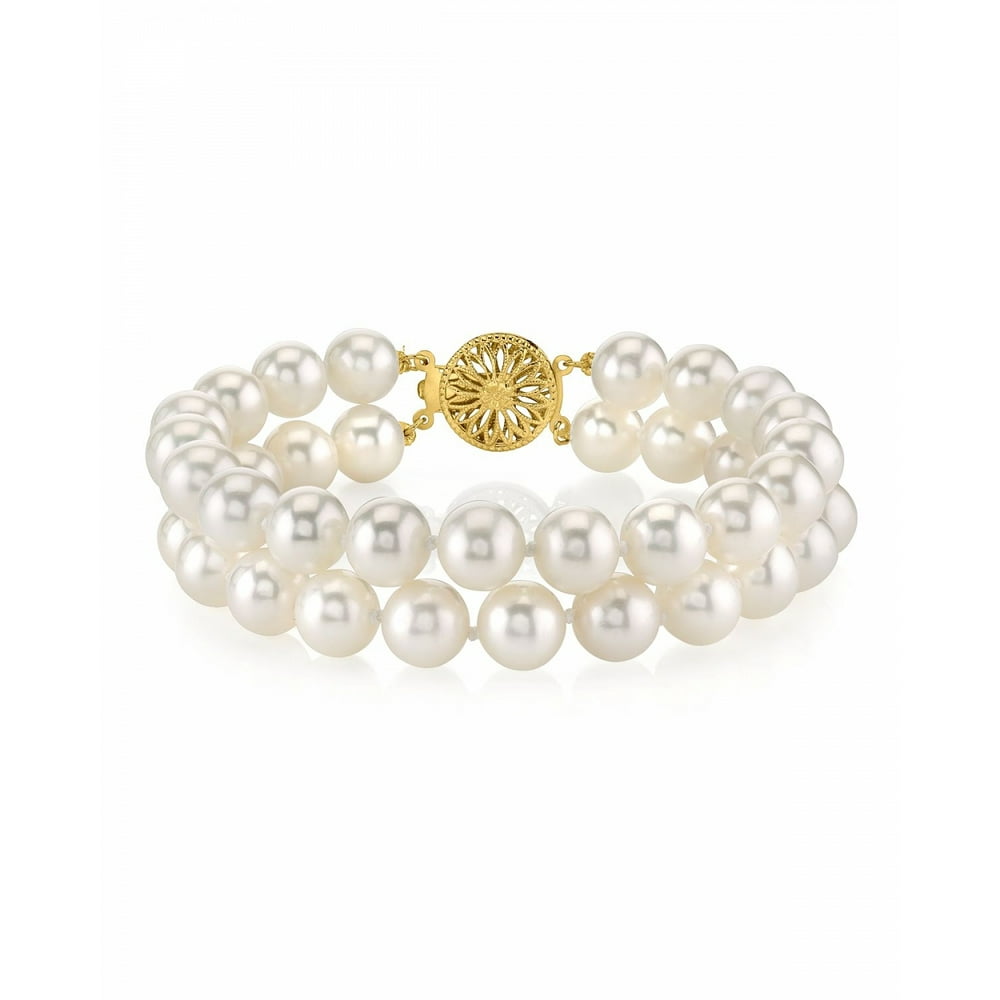 The Pearl Source 14K Gold 78mm Double White Freshwater Cultured