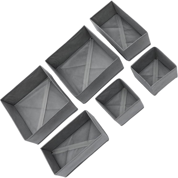 Underwear Organizer Drawer Storage Box Set, 6pcs Foldable Clothes and Sock Storage Cases, Gray Fabric Dividers for Bedroom Closet and Dresser Organization(Q)