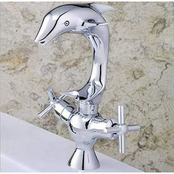 Bathroom Sink Faucet, Chrome wash Basin tap Bathroom Double Lever Dolphin Basin Faucet Sink Faucet Luxury Basin Mixer