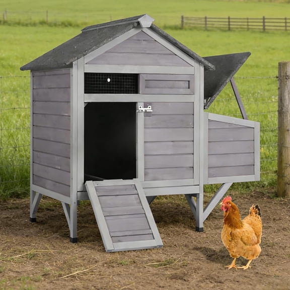 Aivituvin Chicken Coop Outdoor Hen House Weatherproof Duck House with Lockable Nesting Box, Slide-Out Tray & Predator-Proof Base for 2-4 Chickens