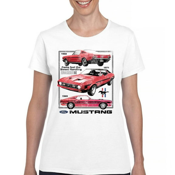 Ford Mustang Poster 1968 1969 1971 T-Shirt Legendary Performance American Classic Muscle Car Licensed Women's Tee