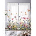 thumbnail image 3 of Wild Flowers Sheer Curtains 96 Inch Length 2 Panels Set, Spring Butterfly Watercolor Country Floral Voile Window Treatment Semi Sheer Long Curtains Drapes for Bedroom/Living Room/Kitchen 52"x96"x2, 3 of 7