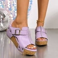 thumbnail image 4 of Backless Cork Footbed Sandals for Women Slip On Leather Open Toe Clogs Lightweight Non Slip Walking Slides Purple Size 7, 4 of 8