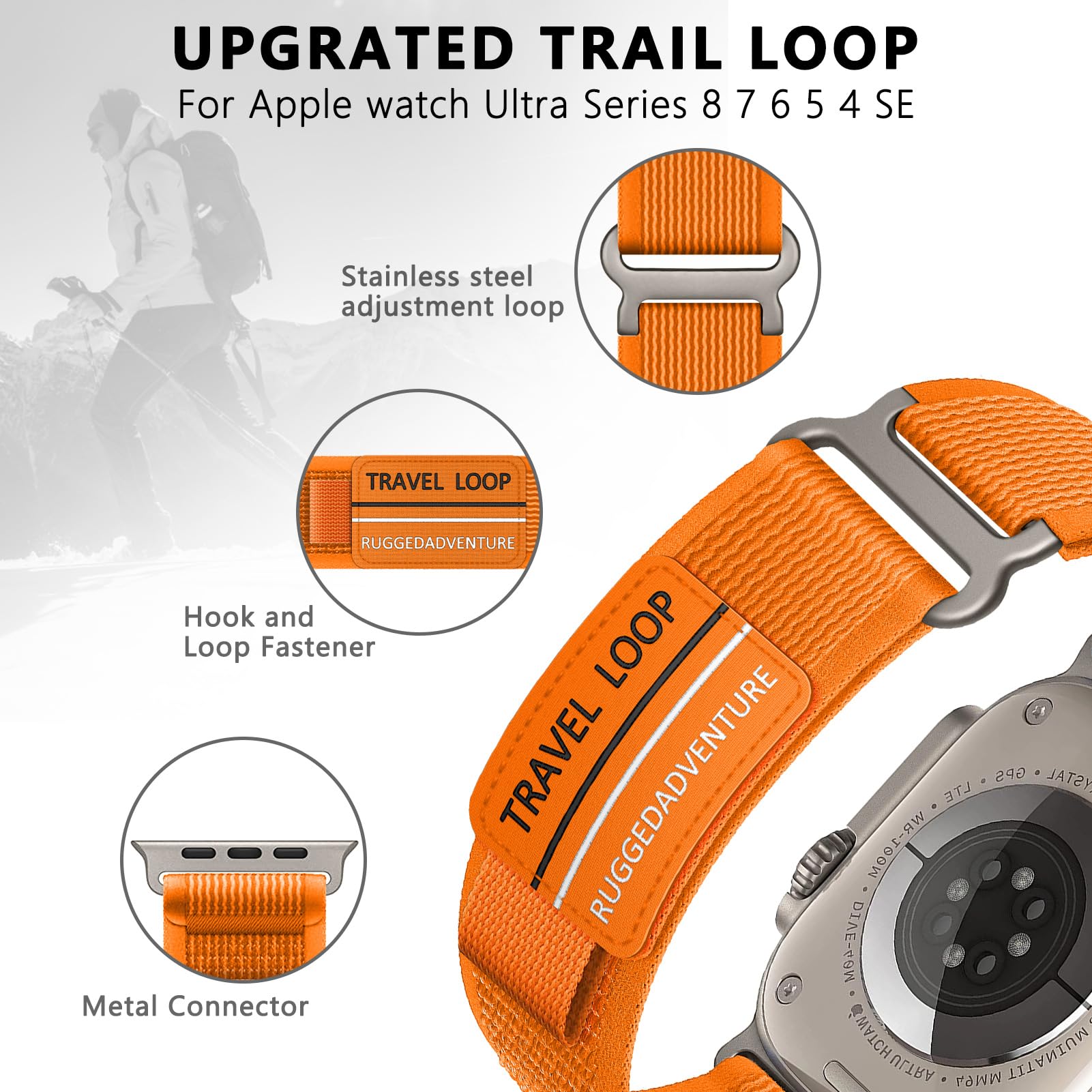 ALMNVO Trail Loop Compatible with Apple Watch Bands 49mm 45mm 41mm 44mm 40mm 42mm 38mm iWatch Ultra Band Women Men, Rugged Sport Strap Soft Nylon Wristband for iwatch Series 9 8 7 6 5 4 3 2 1 SE - image 2 of 13