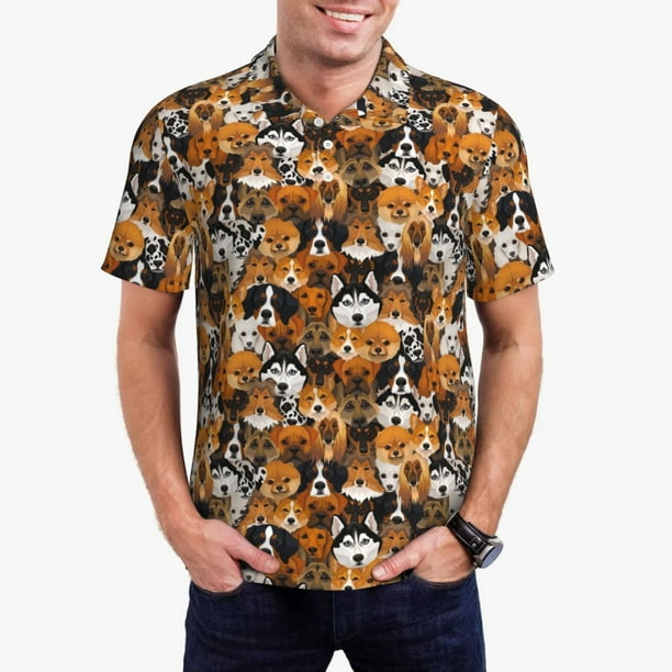 Balery Dogs Different Breeds Camisa Polo de Hombre con Estampado, de Manga Corta y Tejido Medio, Camisa Tipo Golf Polo-Small