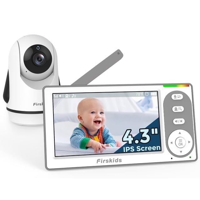 Firskids Vigilabebés con cámara y audio, batería de 30 horas, monitor para bebés con pantalla dividida IPS de 4,3", cámara con zoom panorámico, no requiere WiFi, conversación bidireccional, visión noc