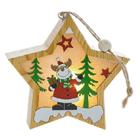 

Christmas Luminous Wooden Pendants Glowing Small Pendant Santa Snowman Deer Pendants for Holiday Party Ornaments Pentagram Elk