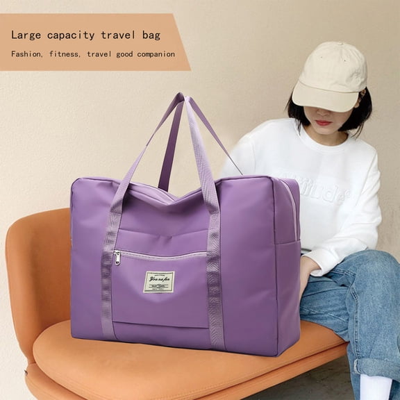 Herrnalise Folding Travel Bag Portable Luggage Clothes Finishing Storage Bag Large Capacity Storage Tote Bag,Personal Item Bag,Carry on Luggage Shoulder Bag,Purple