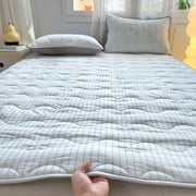 Linnome Striped Thin Mattress Pad Washable Cotton Quilt No Slipping for Bed Protective Cover 78.7x59.1in Blue
