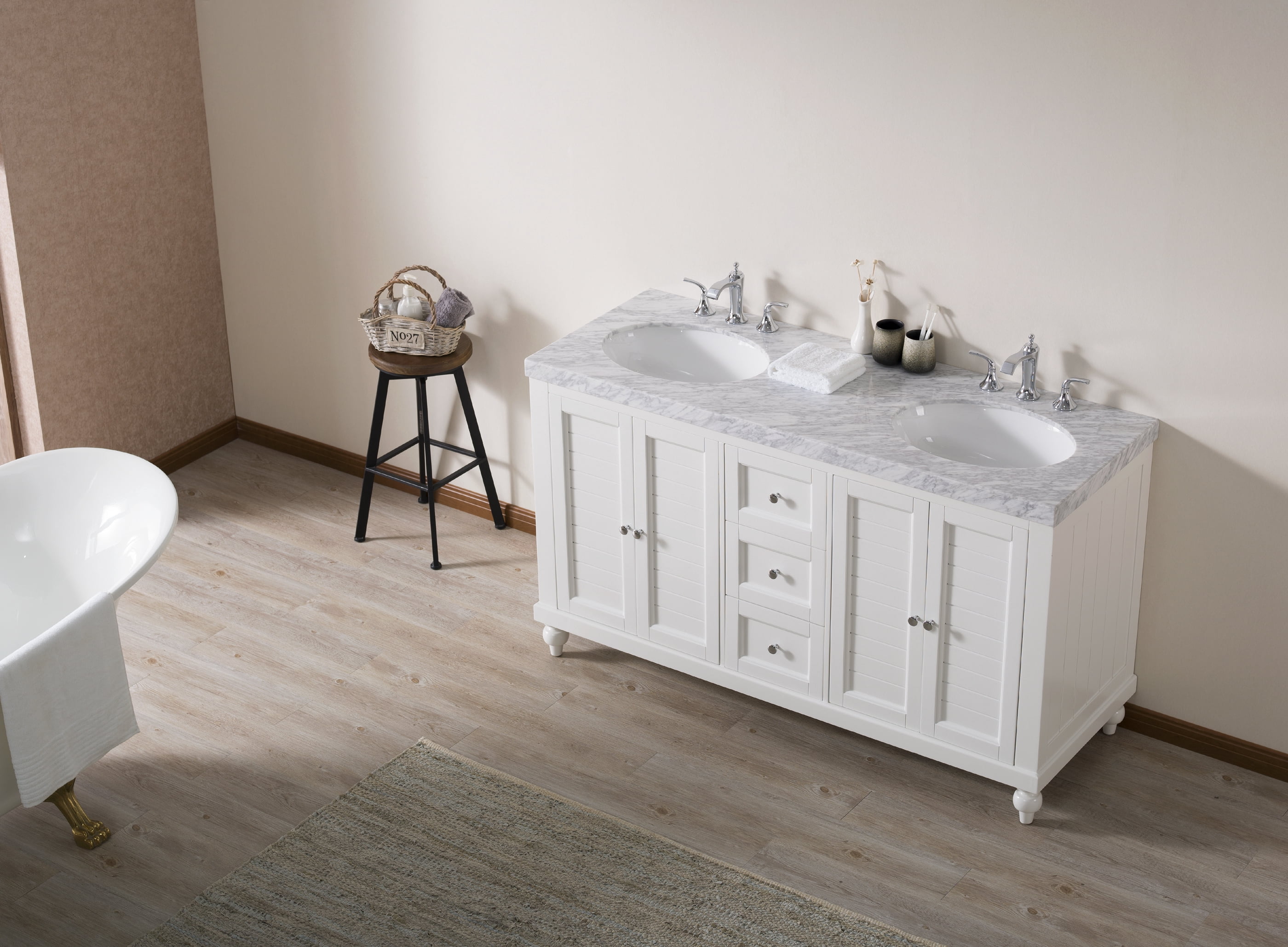 Stufurhome Kent 60 Inch White Double Sink Bathroom Vanity With