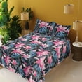 thumbnail image 2 of Ambesonne Exotic Fitted & Flat Sheet with Sham 3 Pcs Set, Tropical Design Wild Flowers, Twin XL, Pink Violet Blue and Black, 2 of 5