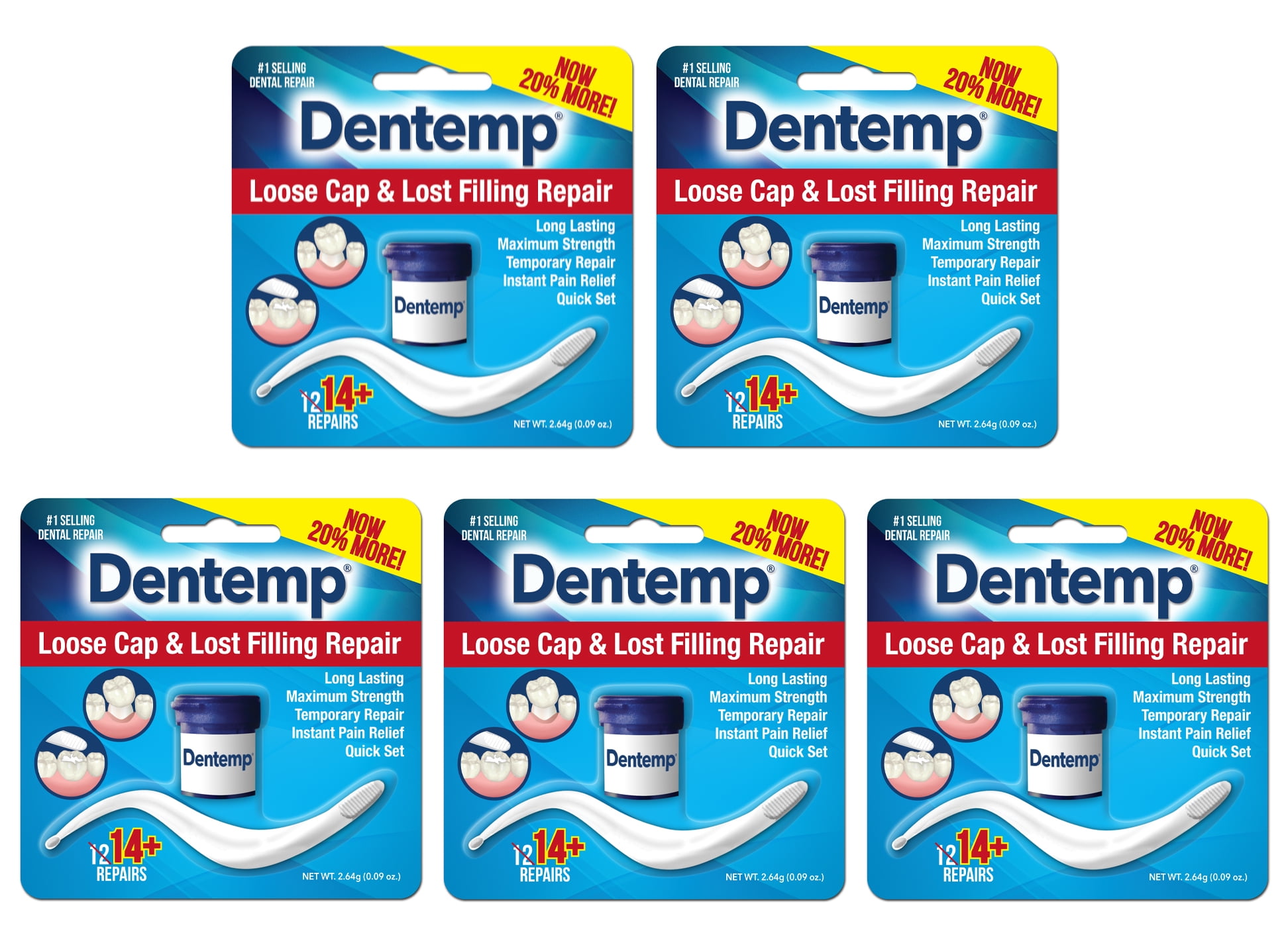 5 Pack Dentemp O.S. One Step Caps and Fillings Repair 14+ Repairs 2.64 grams Each