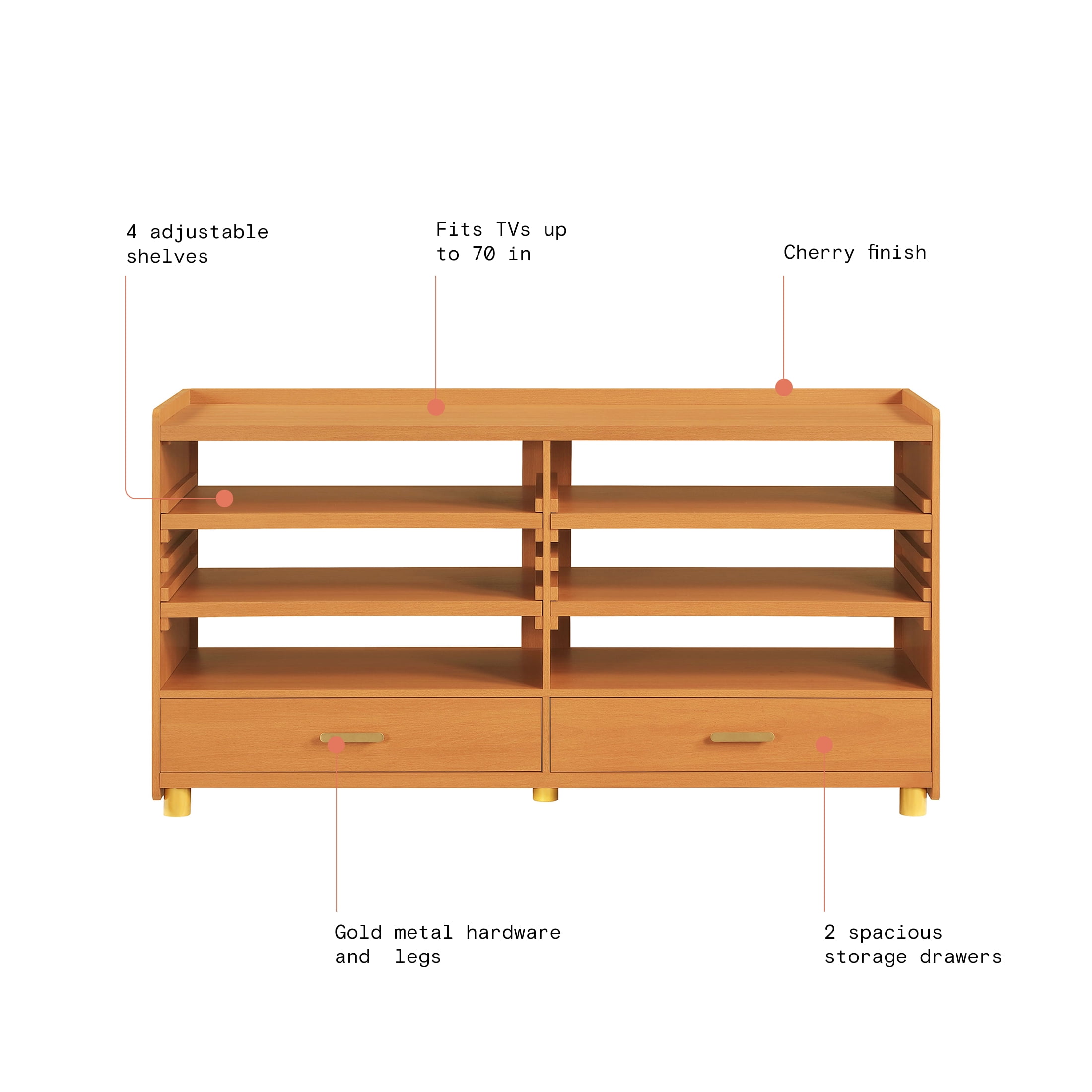Beautiful by Drew Barrymore Maurice TV Stand for TVs Up to 70", Japandi Style, Cherry Finish