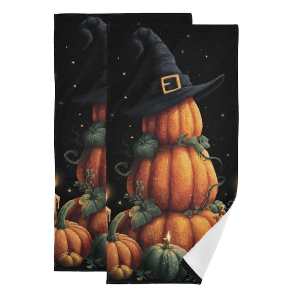 Pumpkin Tower with Witch Hat Halloween Hand Towel Absorbent Bath Towels for Bathroom Sports Gym 28" x 14" Set of 2