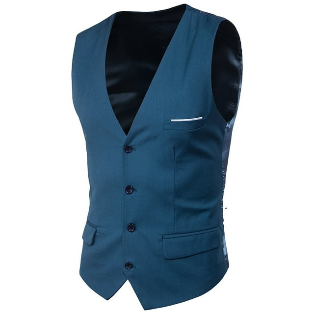 Uinagy Gilet de Costume Sans Manches Ajusté à Simple Boutonnage pour Hommes