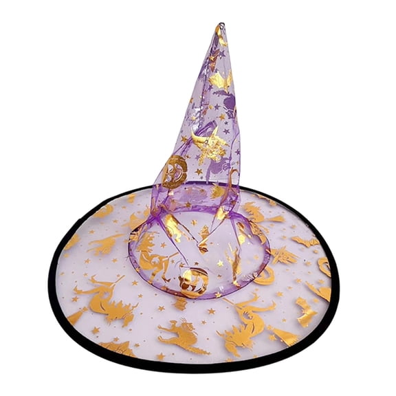 Odeerbi Womens Halloween Witch Hat Tulle Transparent Wide Brim Pointed Tall Hat Party Dress Up Accessory