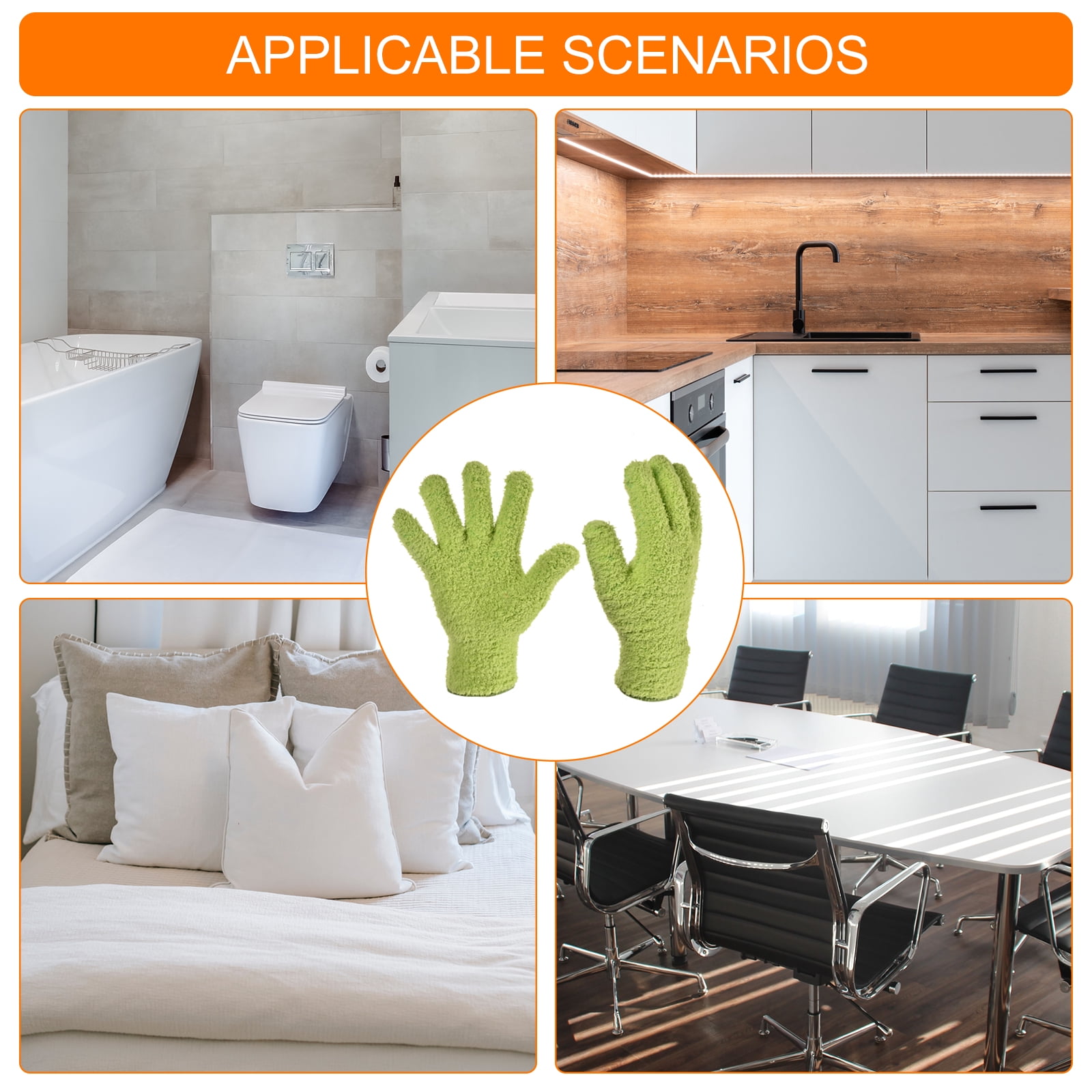 Unique Bargains Dusting Cleaning Gloves Microfiber Mittens Set Green