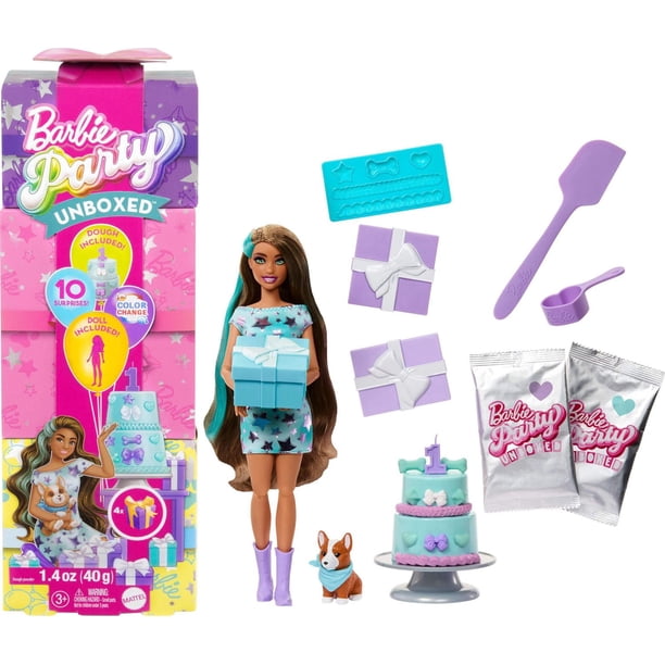 Barbie Party Unboxed Pet Birthday Series Doll & Accessories, Party