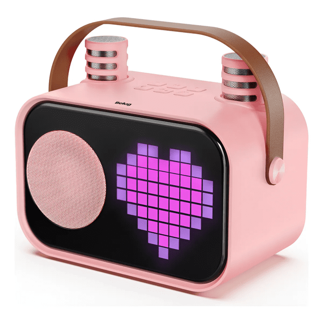 Bocina Karaoke Infantil Portátil Con 2 Micrófonos Belug, Rosa