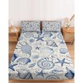 thumbnail image 2 of Twin XL Size Fitted Sheet Set - Navy Blue Coastal 2 Piece Bedding Sets 16" Deep Pocket Fitted Sheet with 1 Pillowcases, Nautical Ocean Shell Starfish Sea Rustic Brushed Microfiber Hotel Bed Sheets, 2 of 9