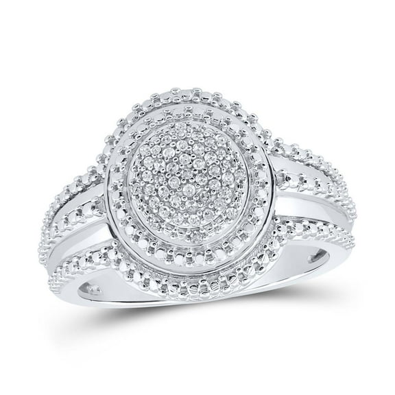 10K White Gold Genuine Diamond Women's Cluster Grooved Oval Cocktail Ring 1/8 CT