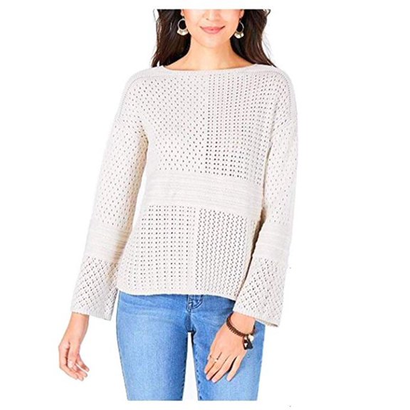 NEW Style & Co Women's Patchwork Stitch Pullover Sweater Beige Size XL