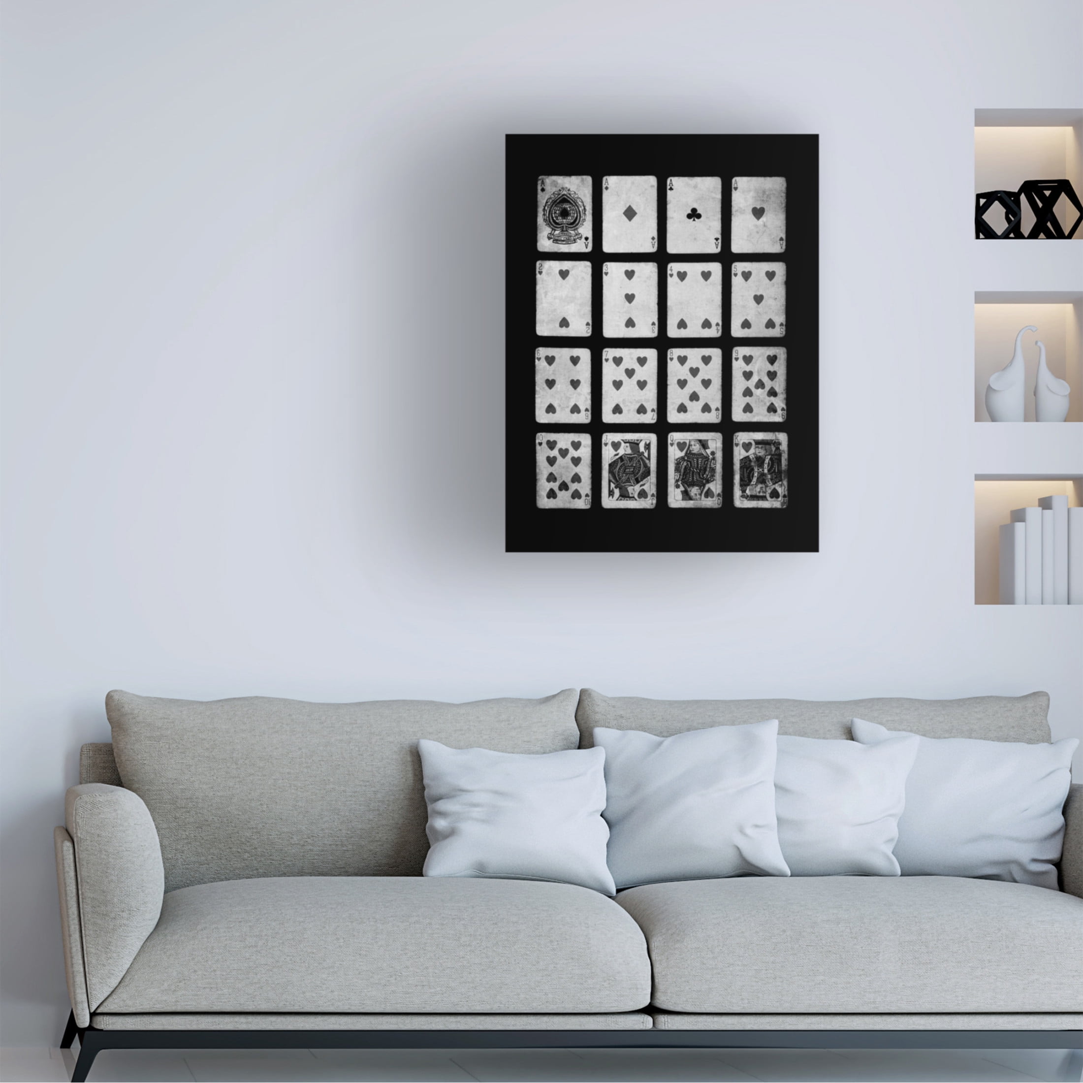 Canvas Wall Art - Tom Quartermaine 'Black and White Hearts Playing Cards' Wall Art for Living Room, Bedroom, or Office Décor by Trademark Fine Art - 24 x 32 Inches