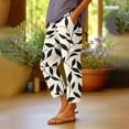 thumbnail image 5 of Linen Cropped Pants for Women Casual Wide Leg Plaid Capris with Pockets Elastic Waist Lounge Trousers Beige, M, 5 of 5