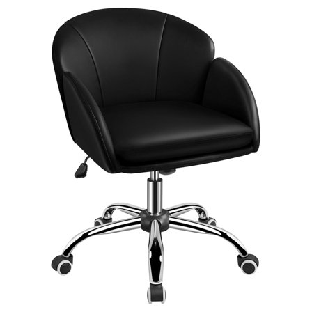 Cute Petal Desk Chair Home Office Chair Swivel Leather Desk Chair Makeup Vanity Chair with Armrests for Bedroom Modern Computer Rolling Chair for Women Black