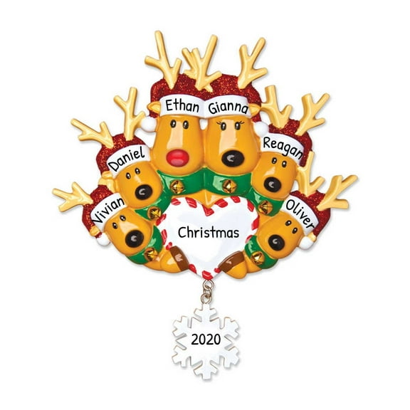 Ornaments by Elves Personalized Family of 6 Reindeer Christmas Ornament 2024 Animal Themed Decor