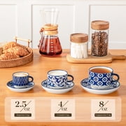 Malacasa Stackable Espresso Cups Set of 6, 2.5 oz Cappuccino Cups with Saucers and Rack, Coffee Mugs for Specialty Coffee Drinks, Latte and Tea