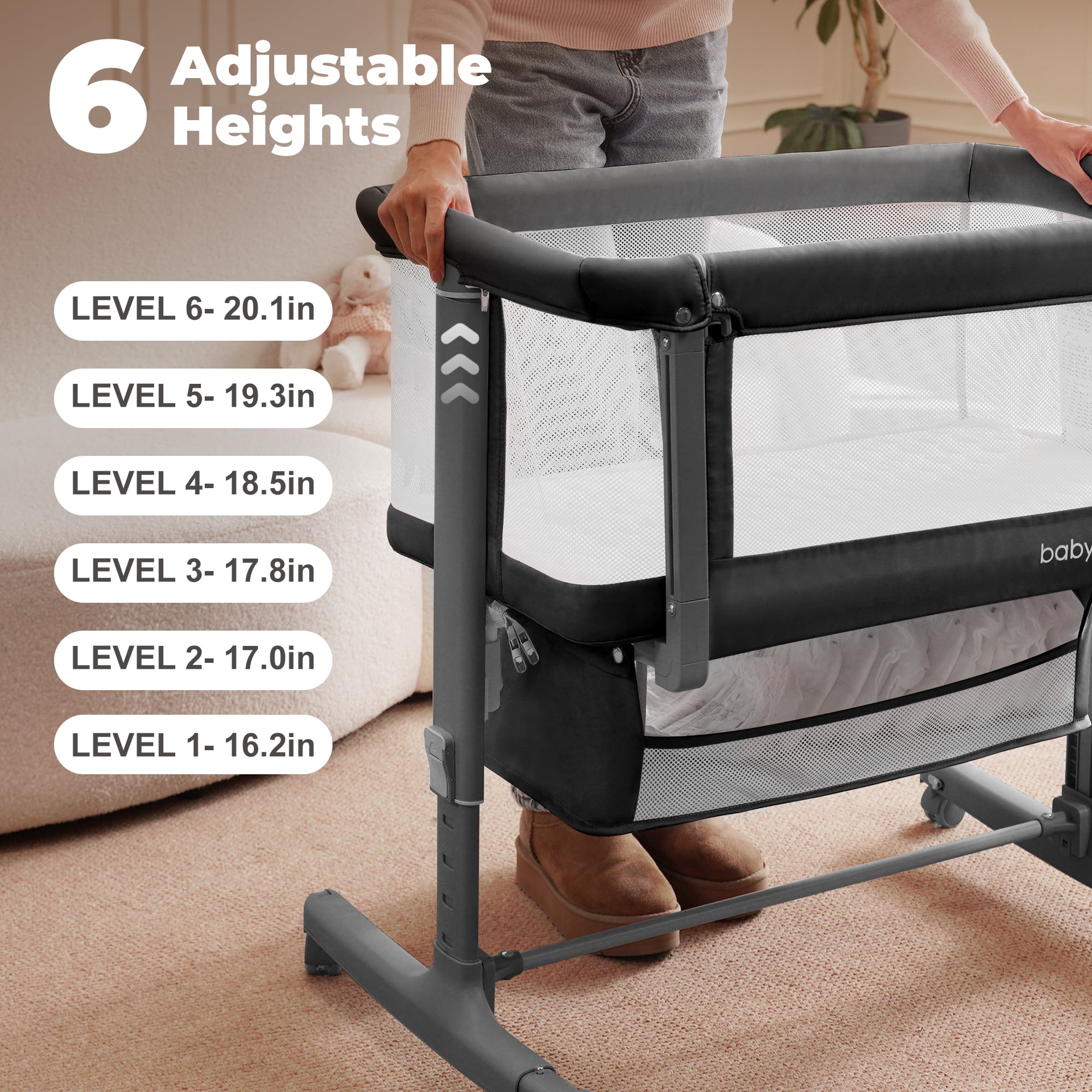 Babyeap Baby Bassinet for Newborn with Large Storage Basket, Gray