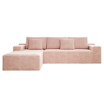 107" Cloud Sectional Sofa with L-Shape Chaise, Plush Corduroy Fabric Modular Couches for Living Room, No Assembly Required, Deep Seating Upholstered Sofa, Pink