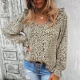 thumbnail image 2 of V Neck Animal Print Shoulder Ruffle Bishop Sleeve Blouse for Women, 2 of 3
