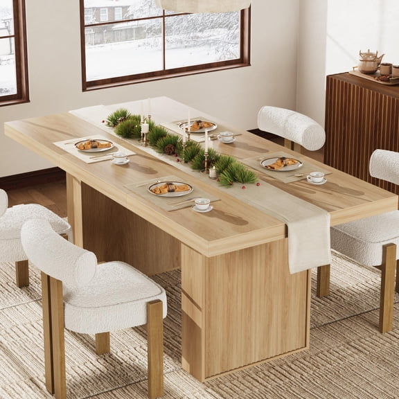 70.8" Dining Table for 6-10 People,Modern Kitchen Table with Hidden Storage,Wooden Round Dinner Tables with Thickened Legs for Kitchen Dining Room