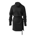 thumbnail image 3 of AKOEE Fashion Polyester Cotton Dress Thumb Hole Plain High Neck Pullover Long Sleeve S-3X Mini Dress with Belt (Large, Black), 3 of 5