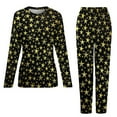 thumbnail image 4 of Black Gold Star Pajamas Bright Shiny Print 2 Pieces Leisure Pajama Sets Woman Long Sleeve Warm Oversized Nightwear, 4 of 6