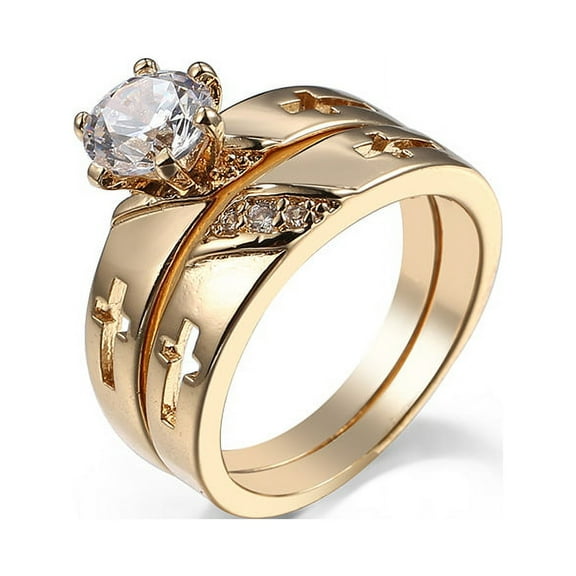 Elegant Romantic Cross Design Couple Rings