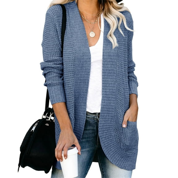 Dellytop Womens Loose Open Front Cardigan Long Sleeve Casual Knit Sweaters Coat With Pockets