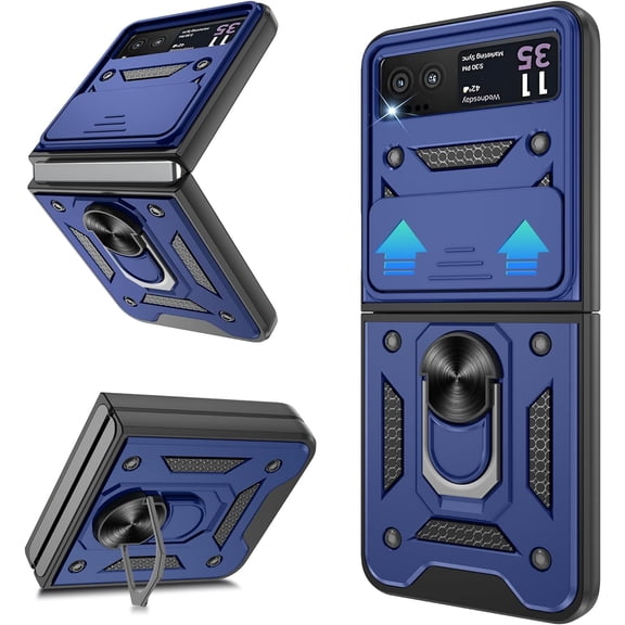 for Motorola Razr 2023 Case [Not Fit Razr Plus 2023], Heavy Duty Shockproof with  Rotation Metal Kickstand [ Grade] Protective Case for Moto Razr 2023, Blue