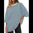 thumbnail image 1 of Camisetas de Rayas de Gran Tamaño para Mujer, Blusas Holgadas de Cuello Redondo y Corta, Blusa Informal de Verano Y2K 2025, Camiseta Básica Verde L, 1 of 9