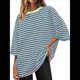 thumbnail image 1 of Camisetas de Rayas de Gran Tamaño para Mujer, Blusas Holgadas de Cuello Redondo y Corta, Blusa Informal de Verano Y2K 2025, Camiseta Básica Verde L, 1 of 9