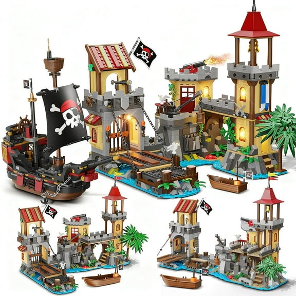 INSOON 1502-Piece Pirate Castle Building Set with LED Lights & 3 Modes, Transformable Ship Bay Model for Adults, Teens & Kids 10 