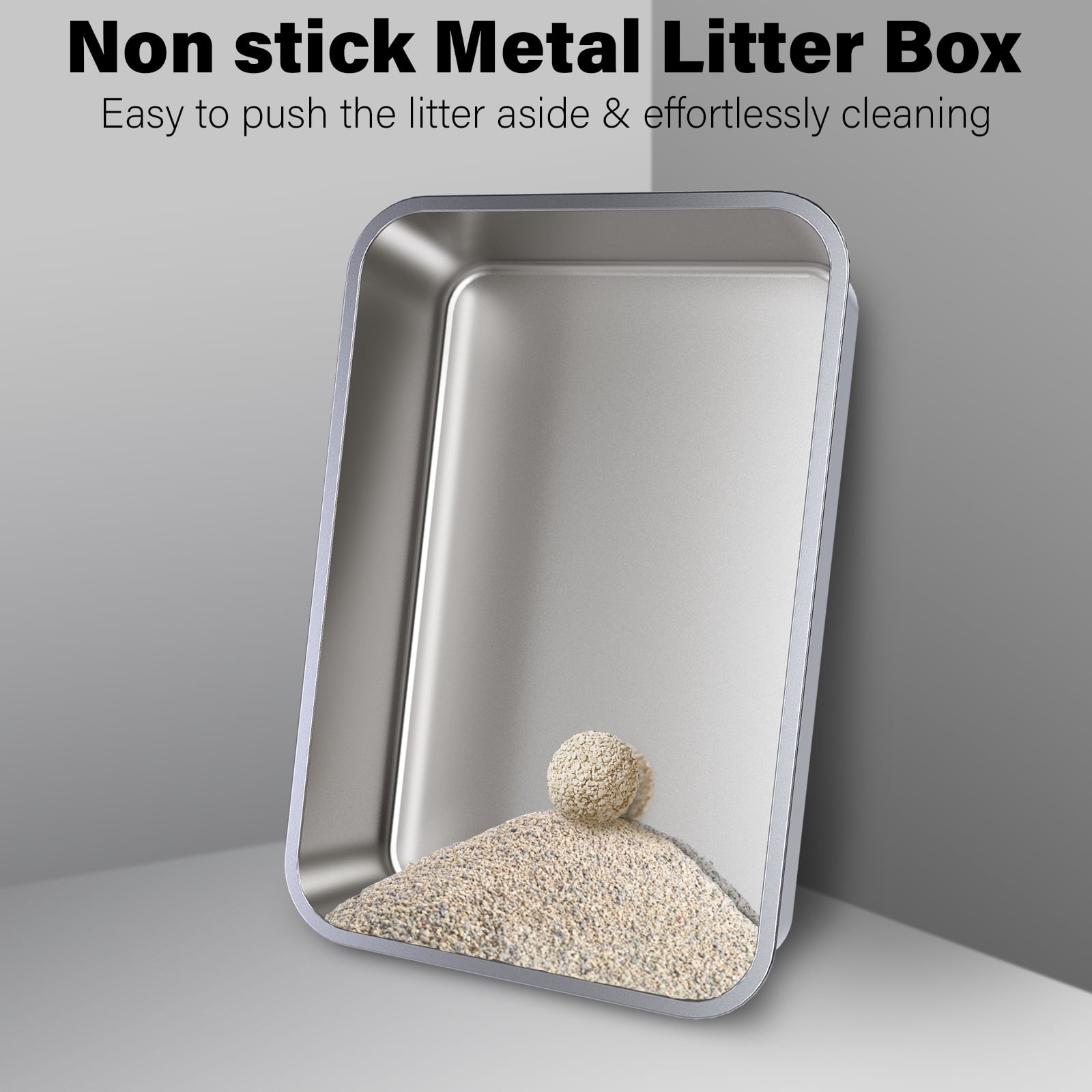 Stainless Steel Litter Box -Metal Cat Litter Box,6" High Sided Odor-Proof Non-Stick Easy Clean Cat Litterbox (2 Pack)
