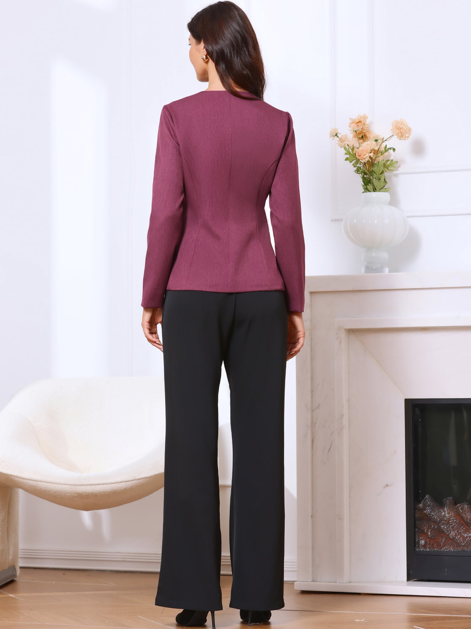 DARING DIVA Women's Collarless Long Sleeve Business Jacket Office Suit S Purple