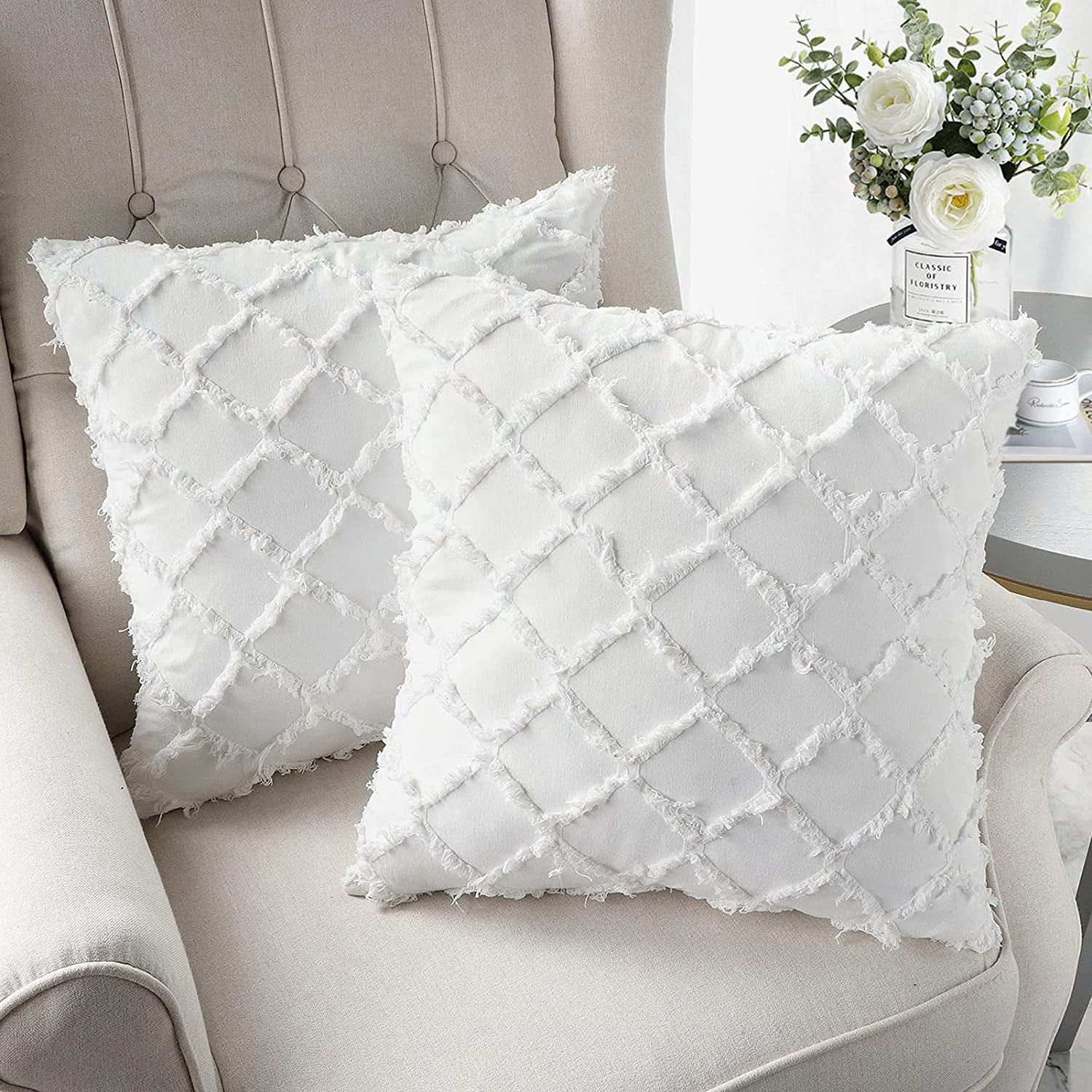 Throw Pillow Covers For Couch 18x18 Set Of 2 White 