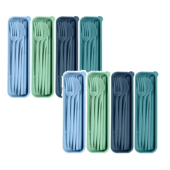 Clearance Tableware under $15 Reusable Lunch Utensil Set 4 Sets Reusable Utensils Set With Case Chopsticks Cutter Fork Spoon Travel Cutlery Set For Lunch Box Accessories Work