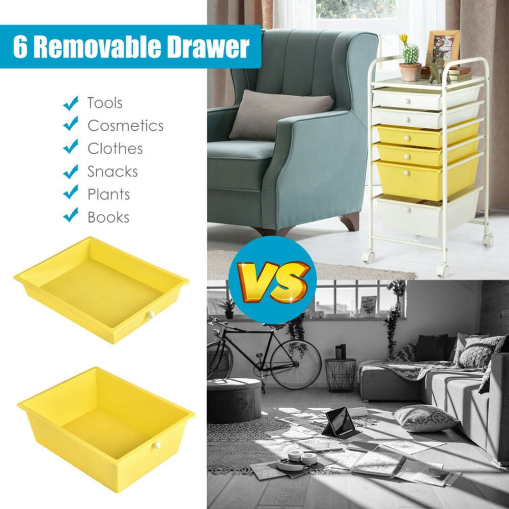 Demi Bonn 6 Drawers Rolling Storage Cart Organizer with 4 Universal Casters, Yellow & Beige