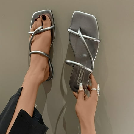 

Fanxing Today s Deals Ladies Sandals Crystal Jeweled Strappy Sandals Dressy 2023 Casual Summer Glitter Flats Sandal Shoes Gray 7